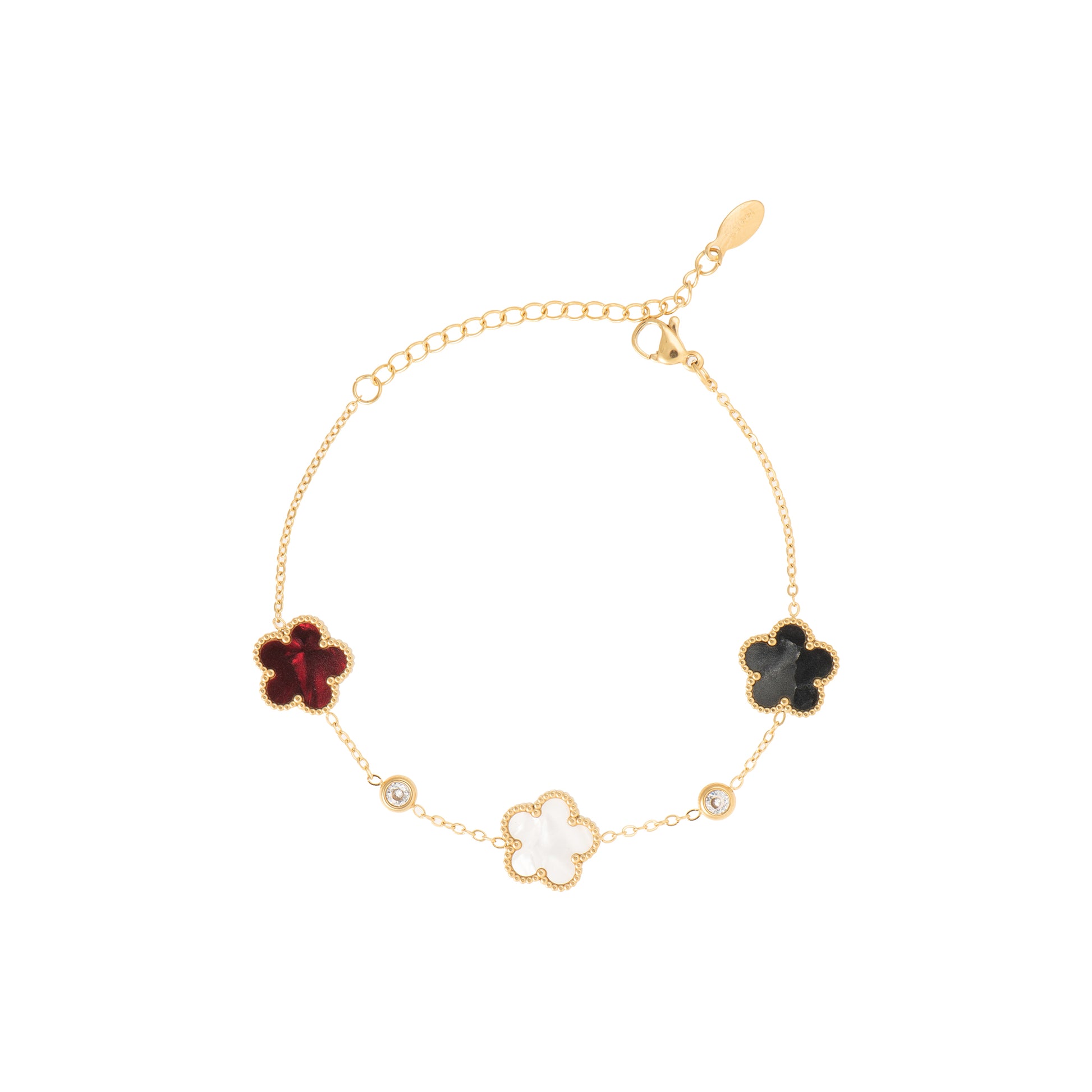 Bracciale dorato con zirconi - Bracciale Lucky 3 Clover