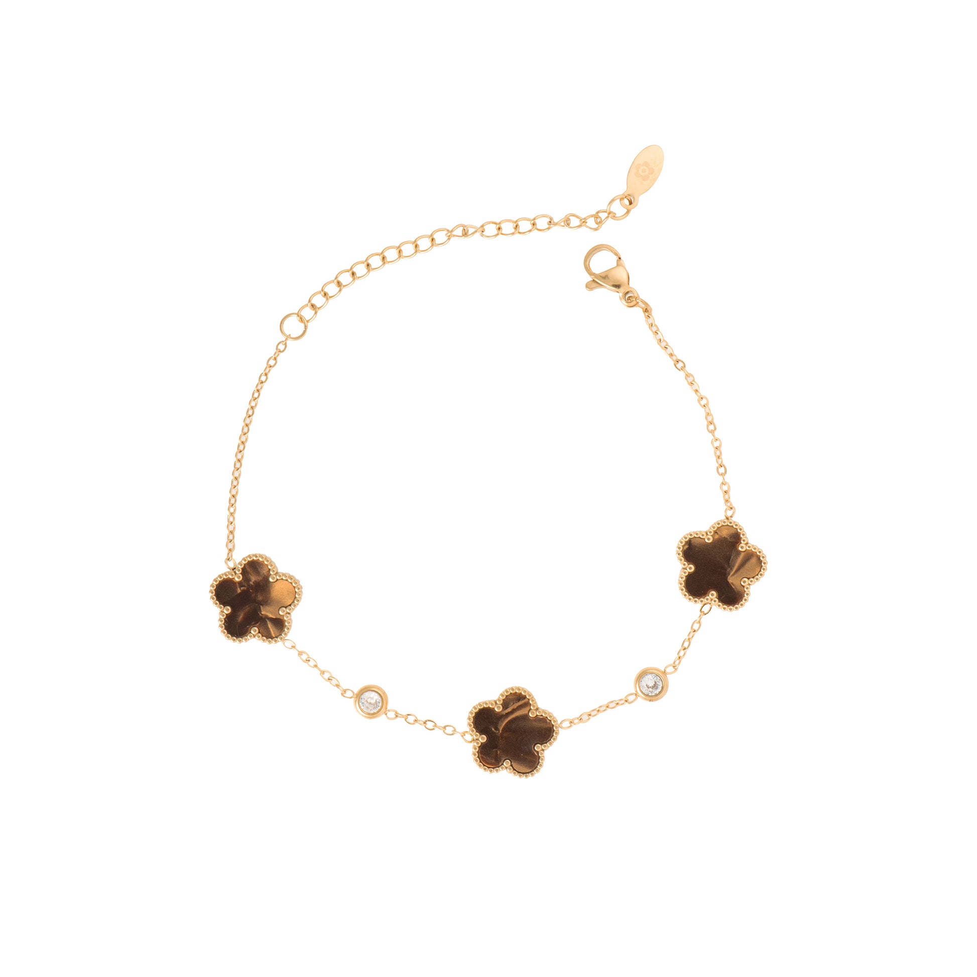 Bracciale dorato con zirconi - Bracciale Lucky 3 Clover