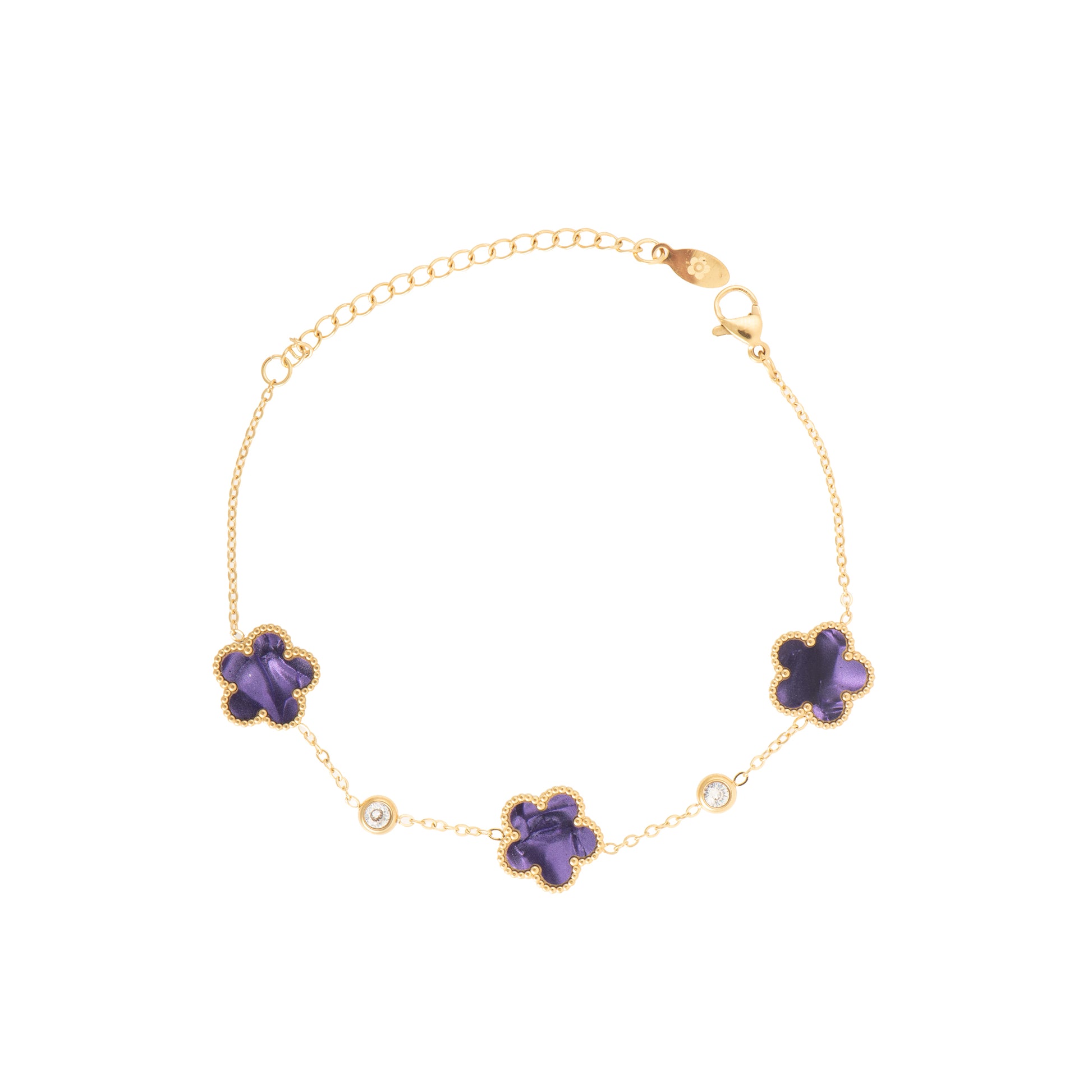 Bracciale dorato con zirconi - Bracciale Lucky 3 Clover